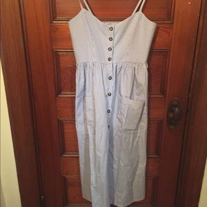 Blue and white striped midi dress